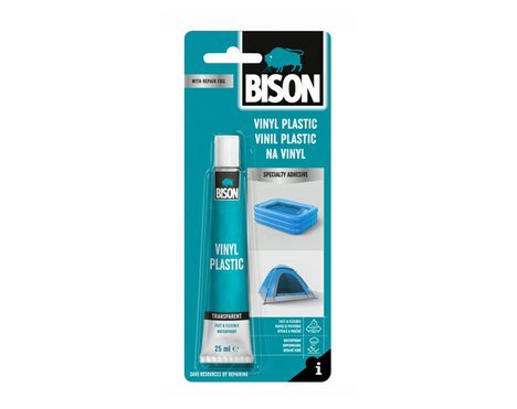 BISON Vinyl Plastic 25 ml + transp. záplata | pružné lepidlo na měkčené plasty (např. PVC)