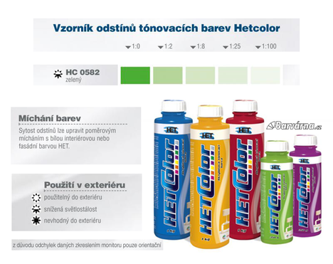 Hetcolor zelený 0582 tónovací barva 1 kg