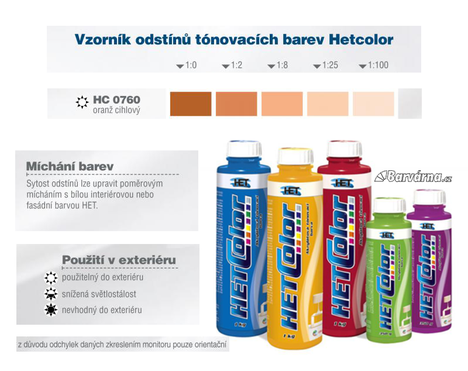 Hetcolor oranž cihlový 0760 tónovací barva 1 kg